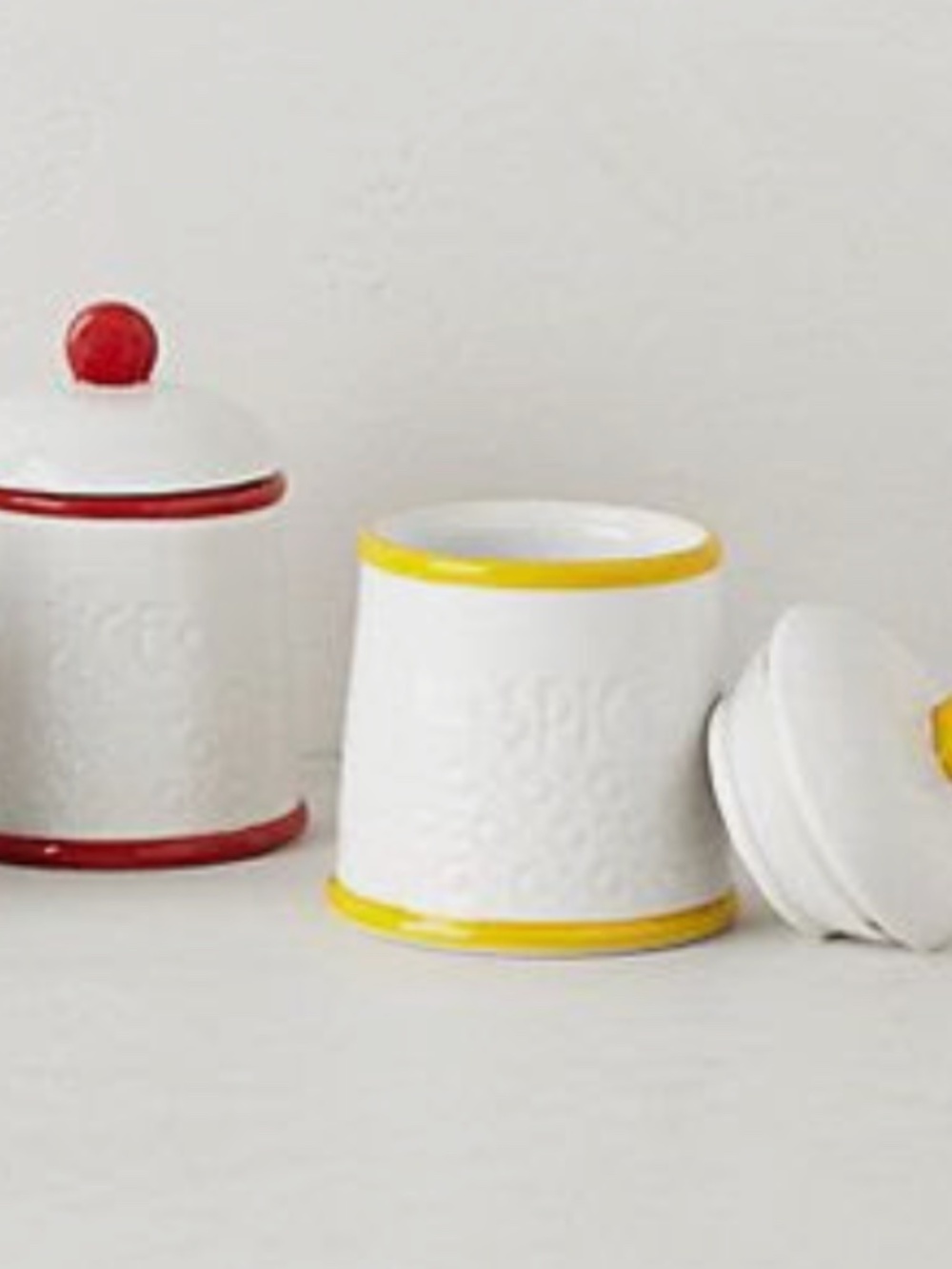 Anthropologie Biscuit Striped Spice Jars Set of 2 Red & Yellow